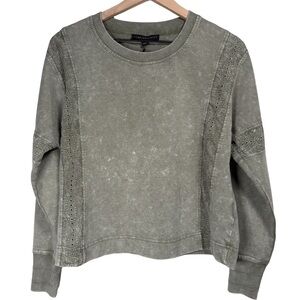 Jane + Delancey Olive Garment Dyed Eyelet Sleeve Sweatshirt Boho Top S NWT